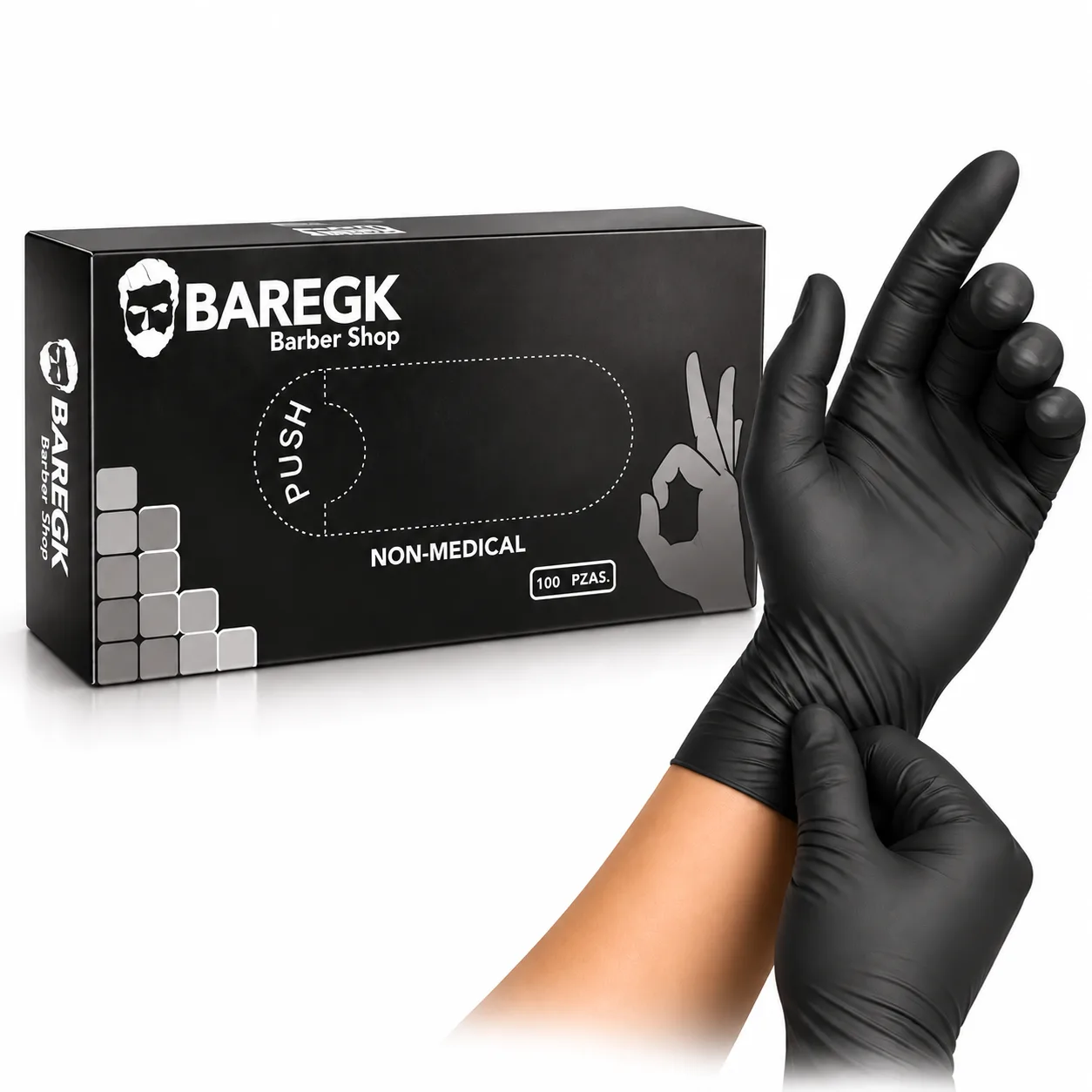 Caja Guantes Nitrilo Negro Talla M 100pz Baregk, producto profesional de barbería