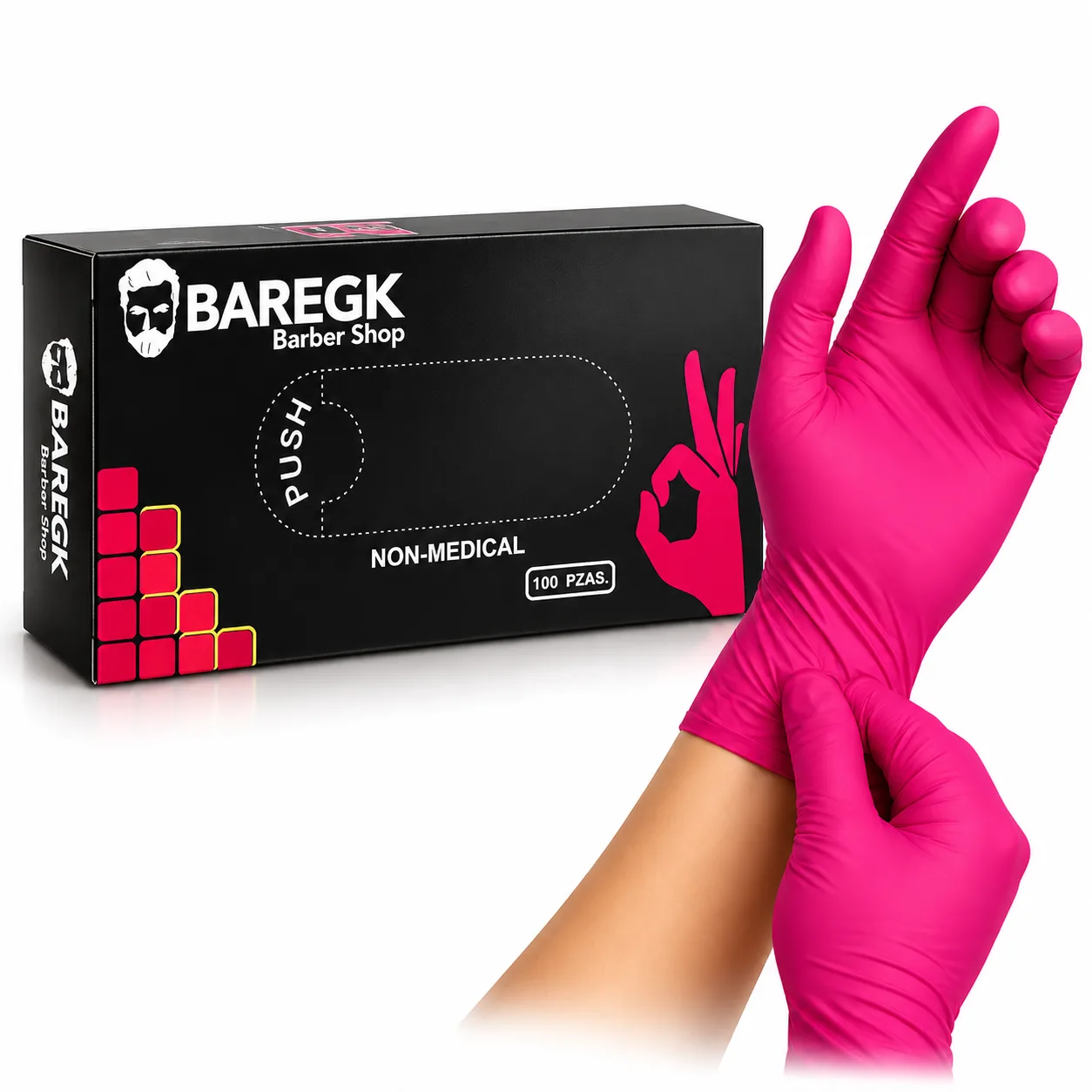 Caja Guantes Nitrilo Rosa Talla CH 100pz Baregk, producto profesional de barbería